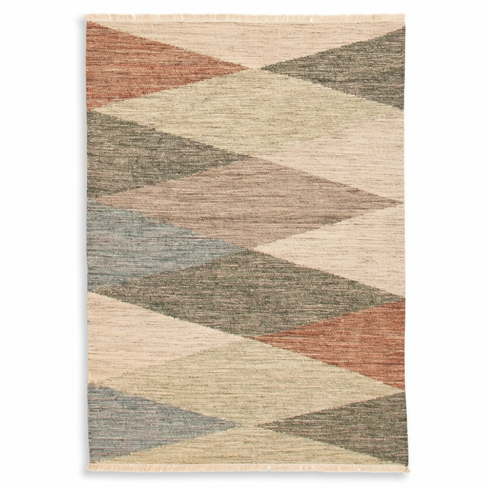 Abstract Wave kilim rug flowing wave pattern handmade Egyptian wool modern blue gray