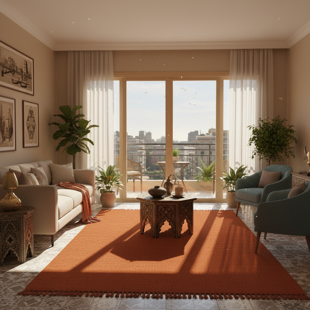 Arancia kilim rug in modern living room bold color Egyptian handmade carpet decor
