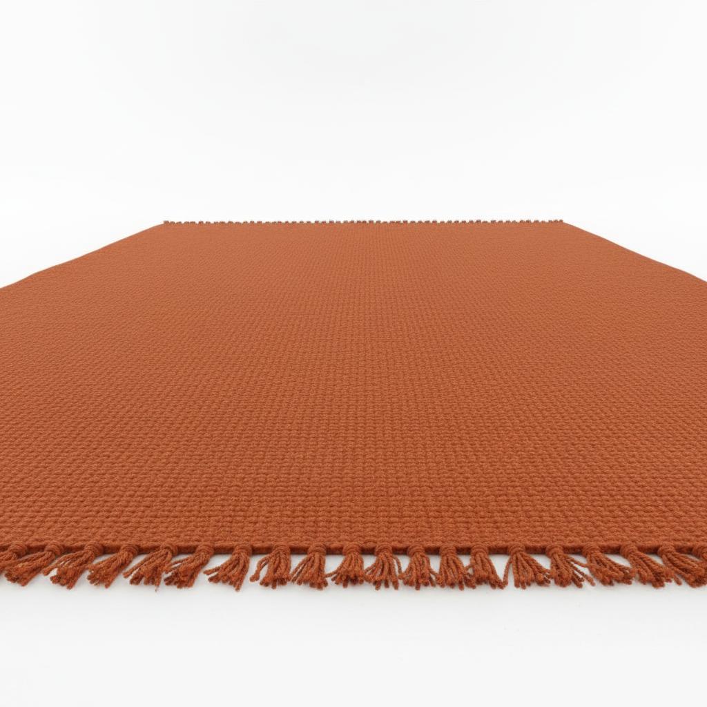 Arancia flat-weave kilim bright orange geometric pattern Egyptian wool contemporary rug
